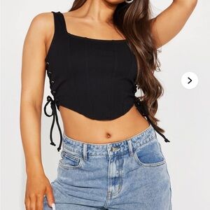 Fashion Nova Black Sleeveless Tie Front Crop Tank